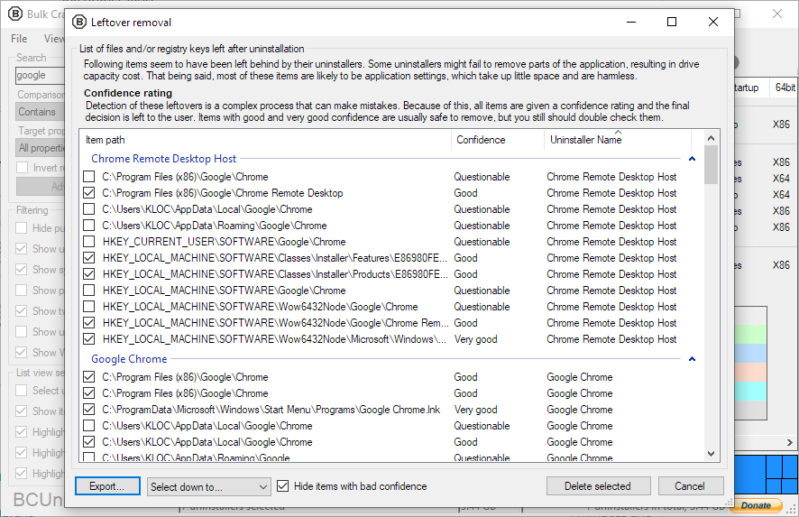 BCUninstaller 残留清理界面截图