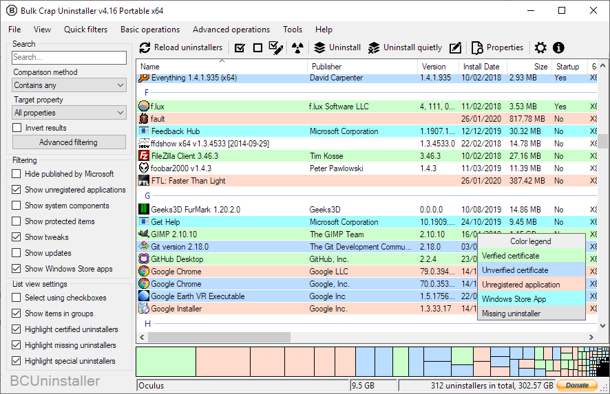 BCUninstaller 主窗口截图
